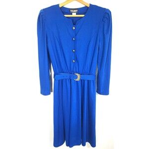 80s Vintage TABBY of California Blue Secretary Dress with Belt